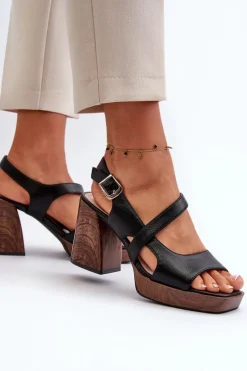 Buty Sergio Leone Sandały Damskie Na Słupku Sergio Leone SK577 Czarne