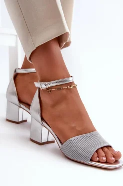 Discount Evento Sandały Damskie Na Słupku Srebrne Desvia