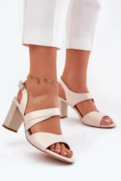 Damskie Buty Sergio Leone Sandały Damskie Na Słupku Sergio Leone SK866 Beżowe