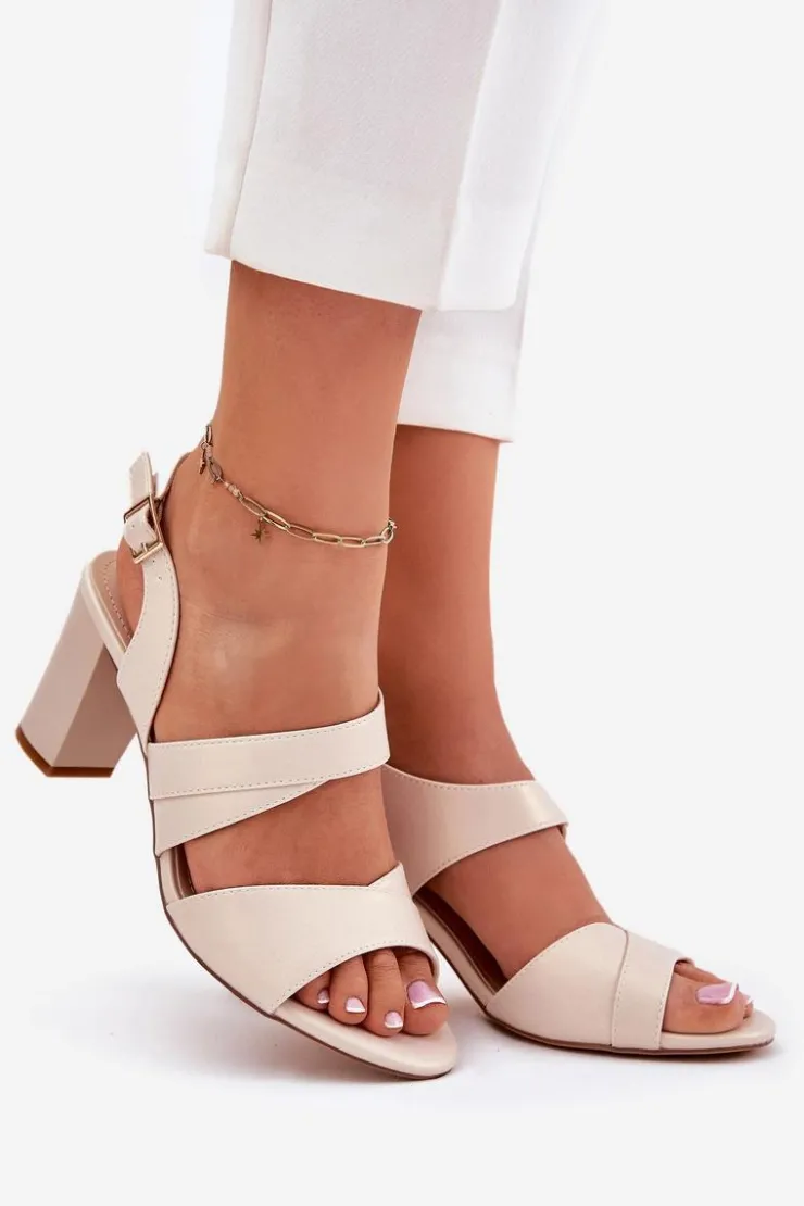 Damskie Buty Sergio Leone Sandały Damskie Na Słupku Sergio Leone SK866 Beżowe