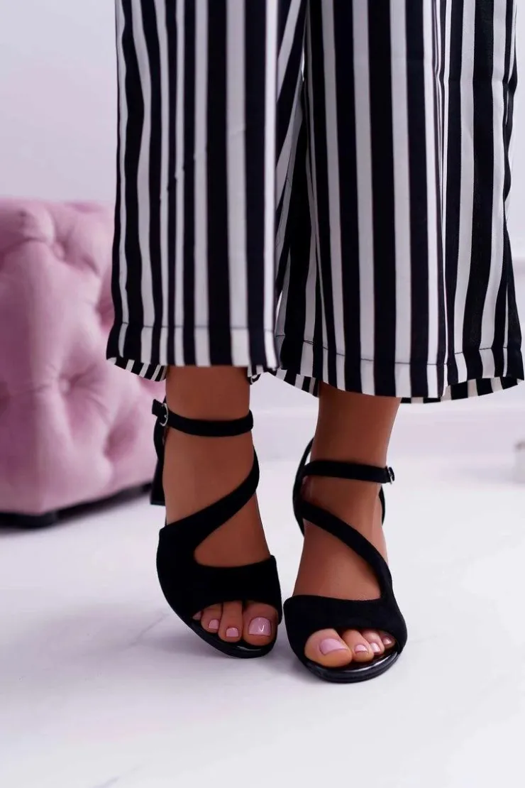 Online Buty Sergio Leone Sandały Damskie Na Słupku Sergio Leone SK868 Zamszowe Czarne Mersi