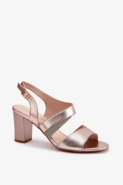 Buty Sergio Leone Sandały Na Słupku|Sandały Na Obcasie*Sandały Damskie Na Słupku Sergio Leone SK866 Różowe Złoto Złoty