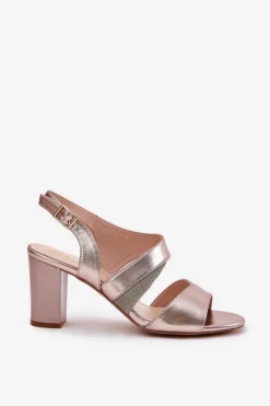 Buty Sergio Leone Sandały Na Słupku|Sandały Na Obcasie*Sandały Damskie Na Słupku Sergio Leone SK866 Różowe Złoto Złoty