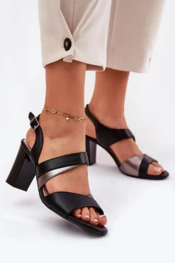 Damskie Buty Sergio Leone Sandały Damskie Na Słupku Sergio Leone SK866 Czarne