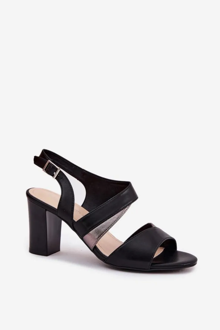 Damskie Buty Sergio Leone Sandały Damskie Na Słupku Sergio Leone SK866 Czarne