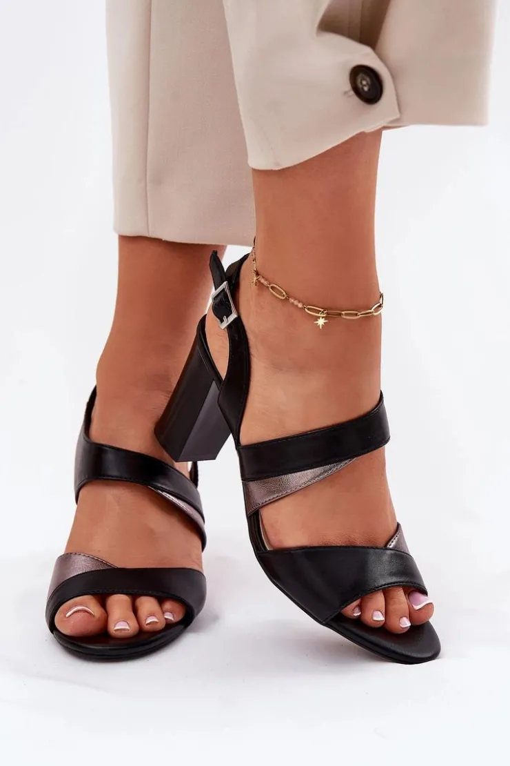 Damskie Buty Sergio Leone Sandały Damskie Na Słupku Sergio Leone SK866 Czarne