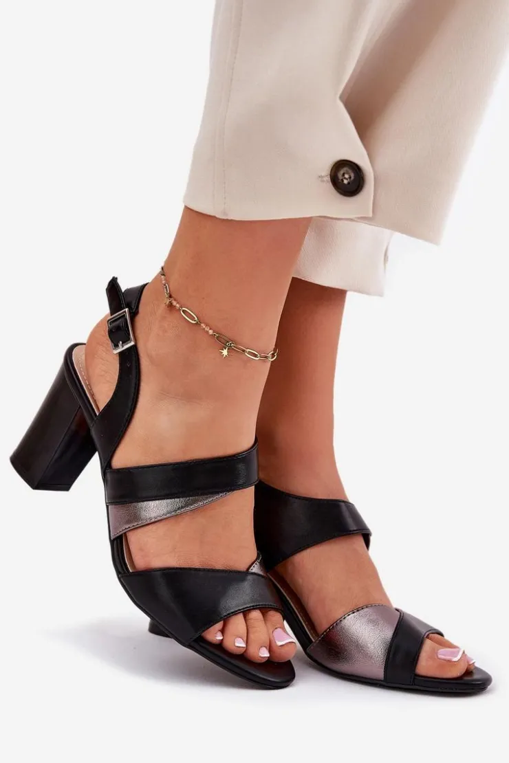 Damskie Buty Sergio Leone Sandały Damskie Na Słupku Sergio Leone SK866 Czarne