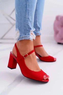 Buty Sergio Leone Sandały Na Obcasie*Sandały Damskie Na Słupku Sergio Leone SK808 Czerwone Dali