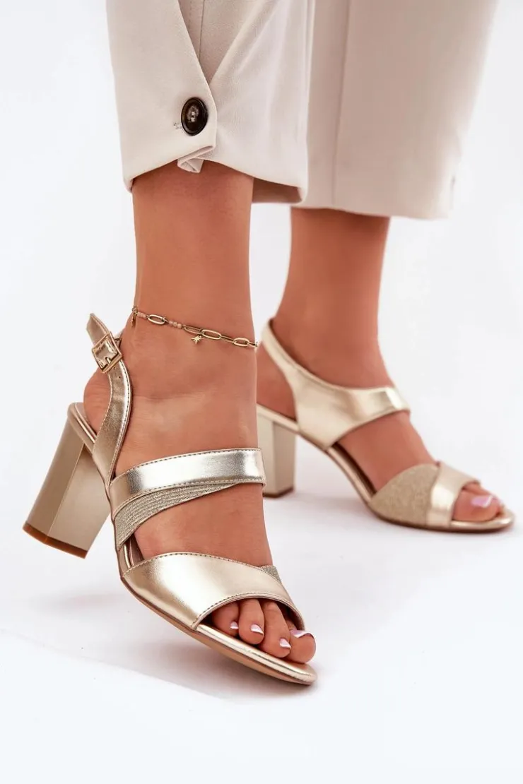 Outlet Buty Sergio Leone Sandały Damskie Na Słupku Sergio Leone SK866 Złote Złoty