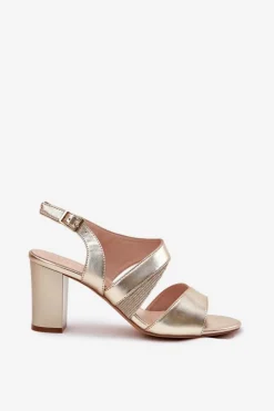 Outlet Buty Sergio Leone Sandały Damskie Na Słupku Sergio Leone SK866 Złote Złoty