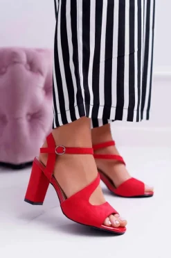 Sale Buty Sergio Leone Sandały Damskie Na Słupku Sergio Leone SK868 Zamszowe Czerwone Mersi