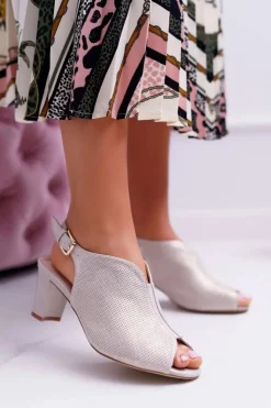 Clearance Buty Sergio Leone Sandały Damskie Na Słupku Sergio Leone SK800 Beżowe Fanfara