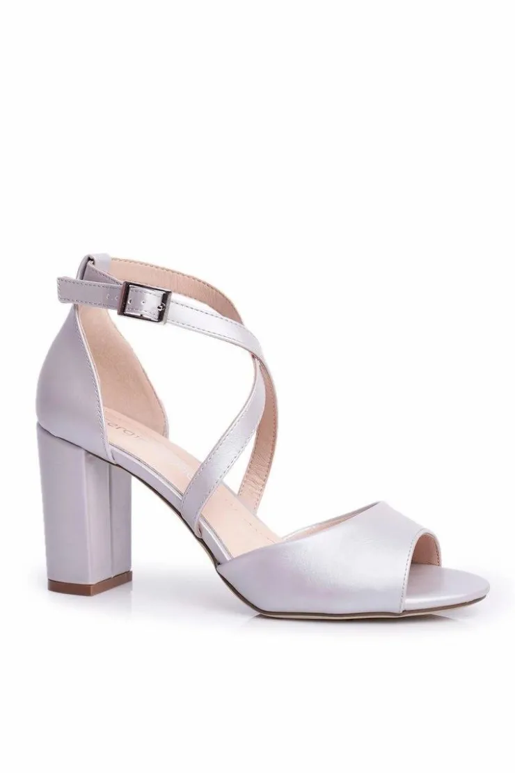 Buty Sergio Leone Sandały Na Obcasie*Sandały Damskie Na Słupku Sergio Leone Srebrna Perła SK865