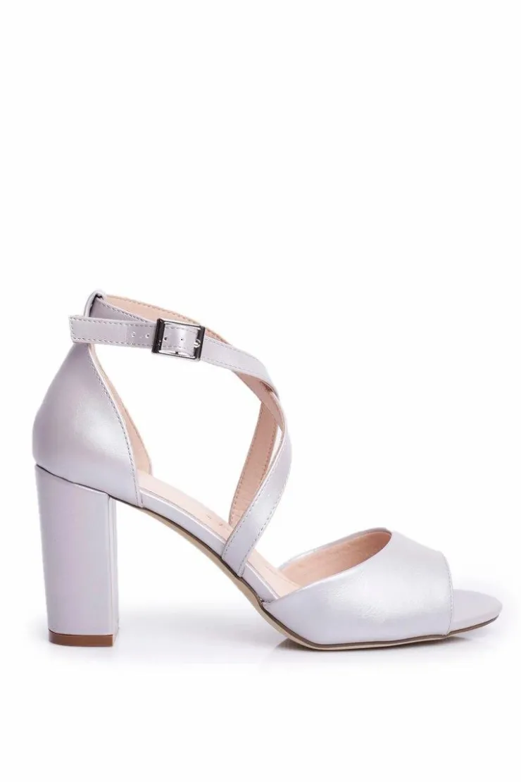 Buty Sergio Leone Sandały Na Obcasie*Sandały Damskie Na Słupku Sergio Leone Srebrna Perła SK865