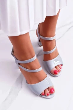 Damskie Buty Sergio Leone Sandały Damskie Na Słupku Sergio Leone SK844 Lakierowane Szare Tres