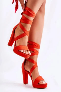 Boto Sandały Na Obcasie*Sandały Damskie Na Słupku Wiązane Czerwone Milla