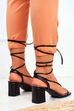 Boto Sandały Na Obcasie*Sandały Damskie Na Słupku Wiązane Czarne Morning