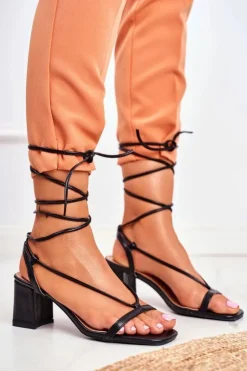 Boto Sandały Na Obcasie*Sandały Damskie Na Słupku Wiązane Czarne Morning