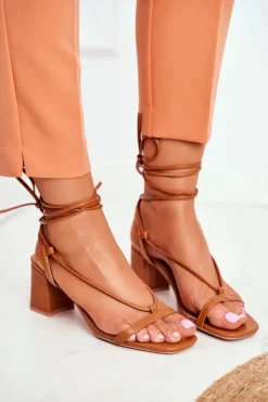 Damskie Boto Sandały Damskie Na Słupku Wiązane Camel Morning