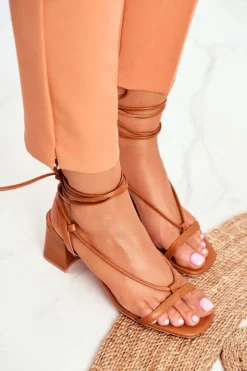 Damskie Boto Sandały Damskie Na Słupku Wiązane Camel Morning