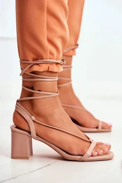 Boto Sandały Na Obcasie*Sandały Damskie Na Słupku Wiązane Beżowe Morning