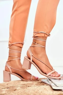 Boto Sandały Na Obcasie*Sandały Damskie Na Słupku Wiązane Beżowe Morning