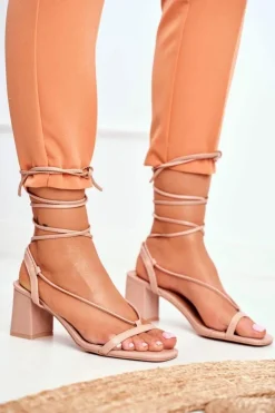 Boto Sandały Na Obcasie*Sandały Damskie Na Słupku Wiązane Beżowe Morning