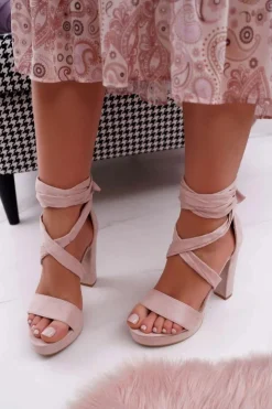 Damskie Boto Sandały Damskie Na Słupku Wiązane Beżowe Milla