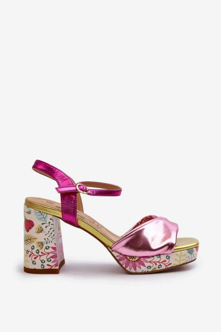 Damskie buty S.Barski Sandały Na Słupku|Sandały Na Obcasie*Sandały Damskie Na Słupku W Kwiaty D&A CR980 Różowe Różowy