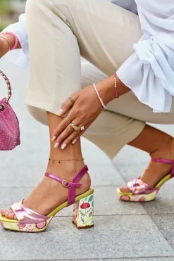 Damskie buty S.Barski Sandały Na Słupku|Sandały Na Obcasie*Sandały Damskie Na Słupku W Kwiaty D&A CR980 Różowe Różowy