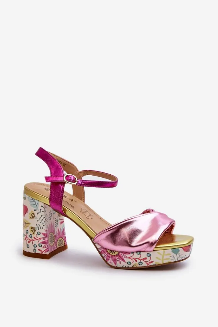 Damskie buty S.Barski Sandały Na Słupku|Sandały Na Obcasie*Sandały Damskie Na Słupku W Kwiaty D&A CR980 Różowe Różowy