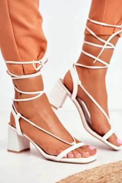 Damskie Boto Sandały Damskie Na Słupku Wiązane Białe Morning