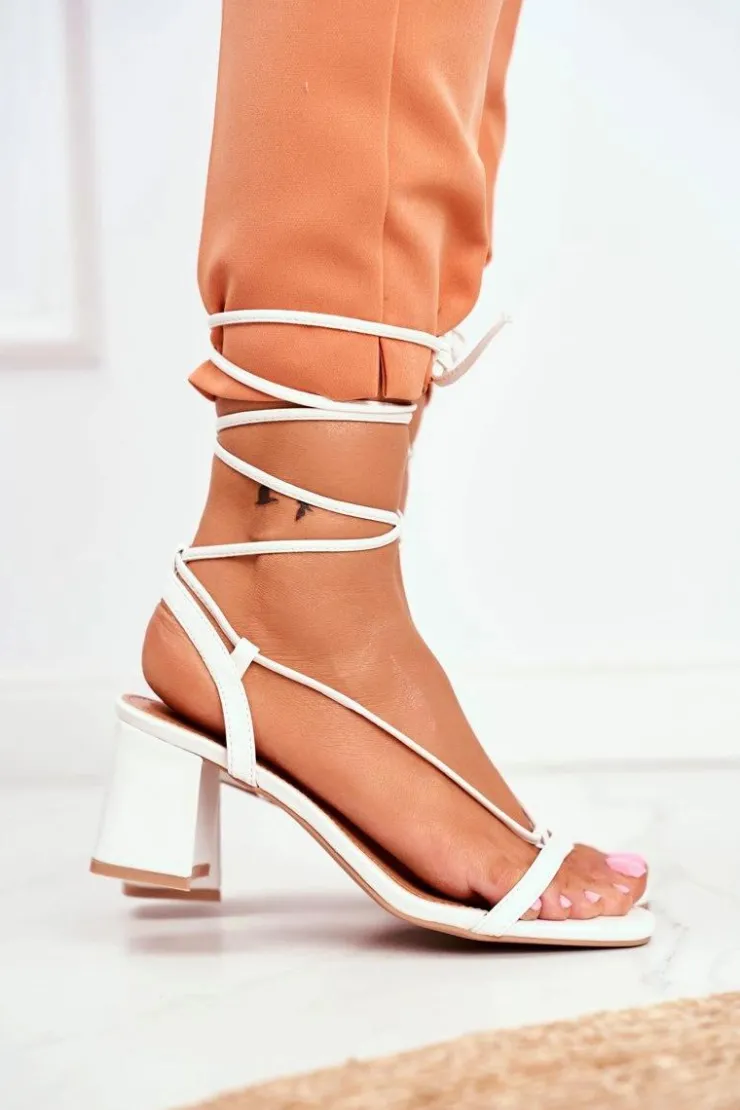 Damskie Boto Sandały Damskie Na Słupku Wiązane Białe Morning