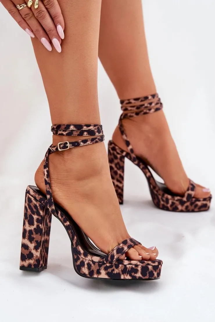 Damskie Boto Sandały Damskie Na Słupku Z Paseczkiem Panterka Fevenne