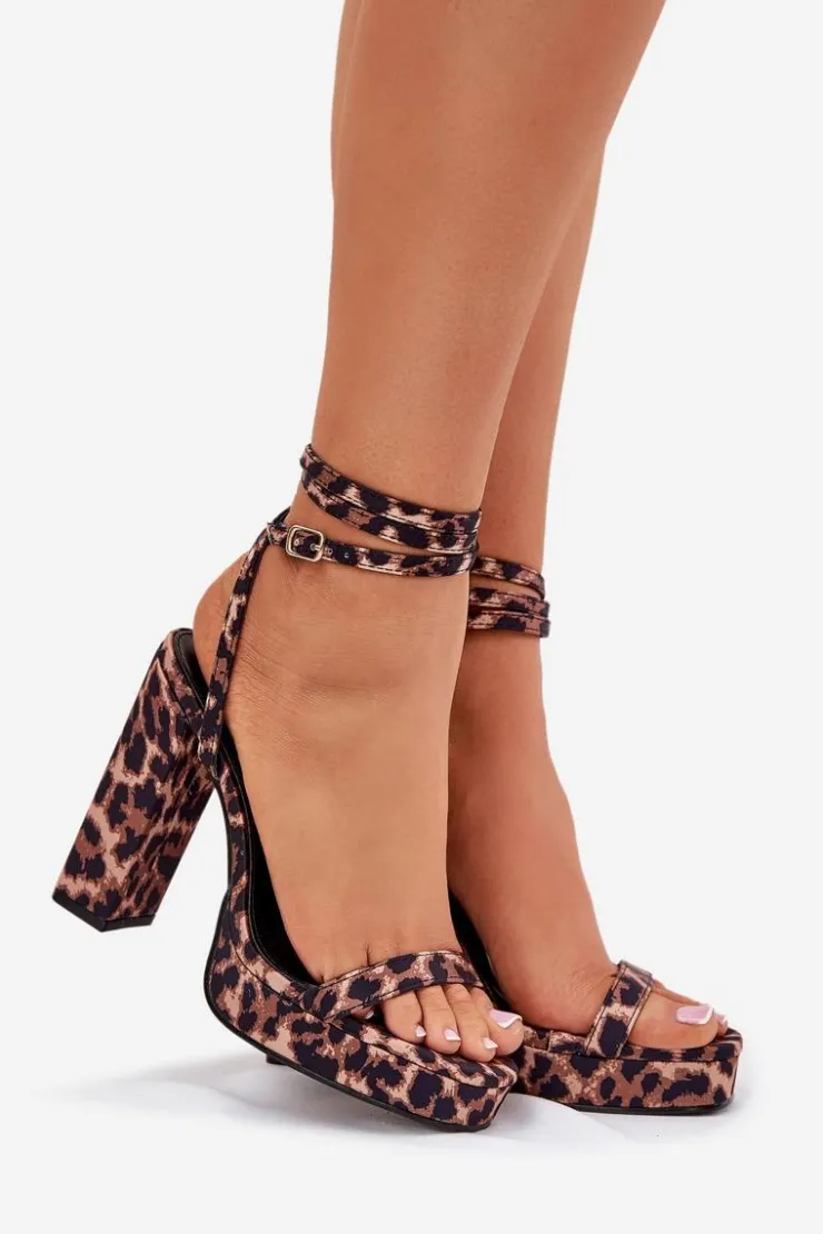 Damskie Boto Sandały Damskie Na Słupku Z Paseczkiem Panterka Fevenne