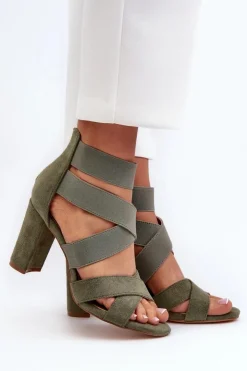 Best Evento Sandały Damskie Na Słupku Z Paskami Zielone Obissa