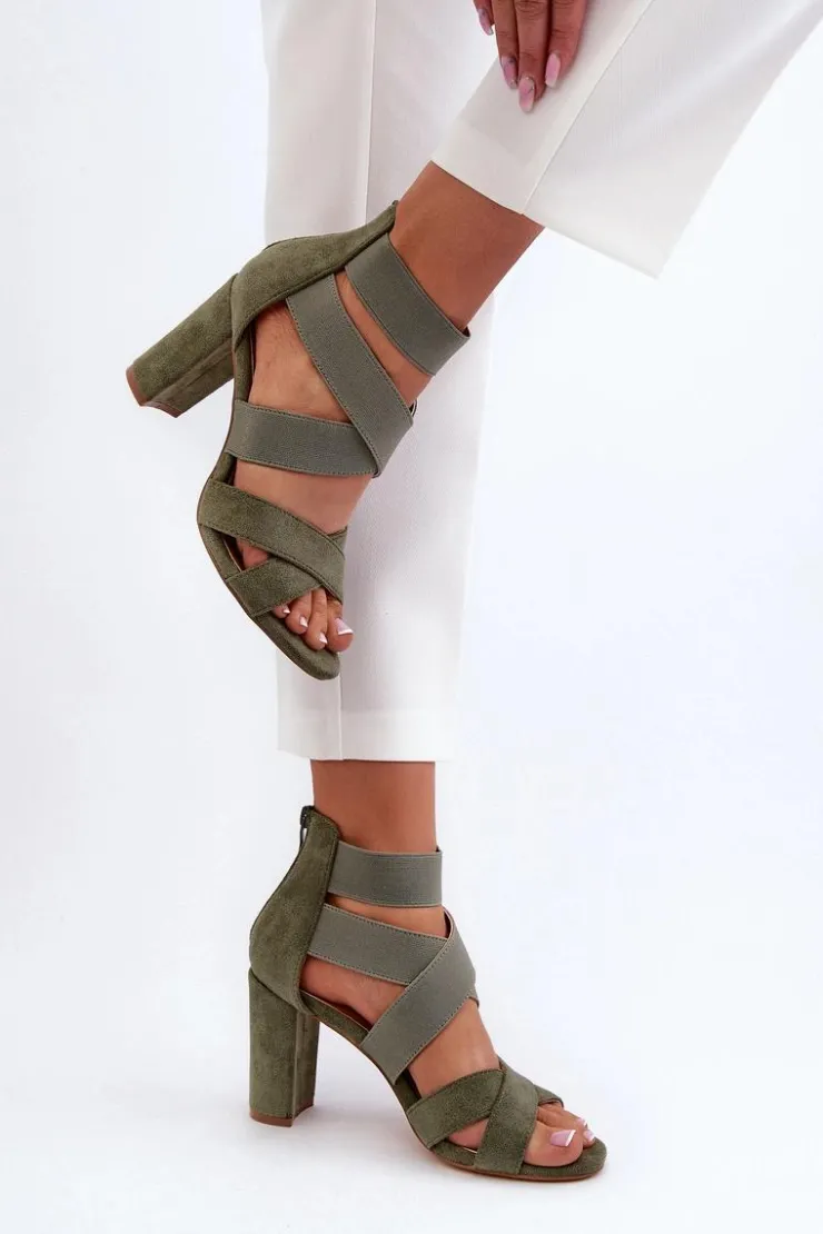 Best Evento Sandały Damskie Na Słupku Z Paskami Zielone Obissa