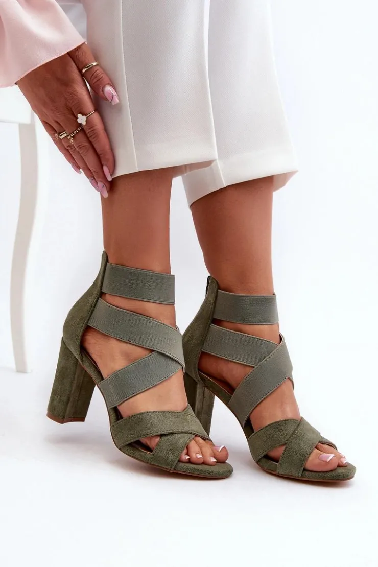 Best Evento Sandały Damskie Na Słupku Z Paskami Zielone Obissa