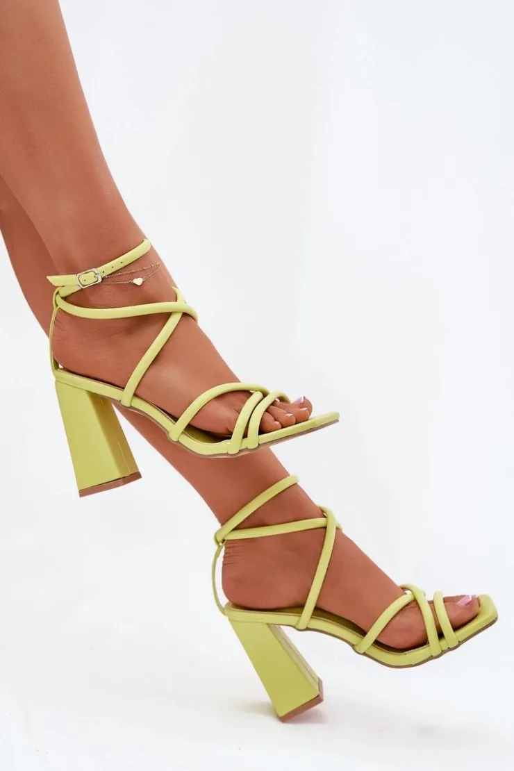 Boto Sandały Na Słupku|Sandały Na Obcasie*Sandały Damskie Na Słupku Z Paskami Limonkowe Ciarilora Zielony