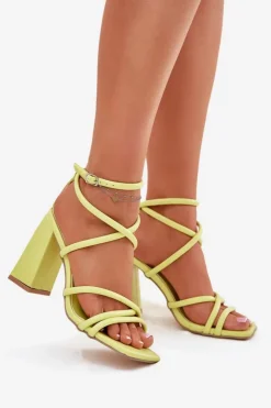 Boto Sandały Na Słupku|Sandały Na Obcasie*Sandały Damskie Na Słupku Z Paskami Limonkowe Ciarilora Zielony