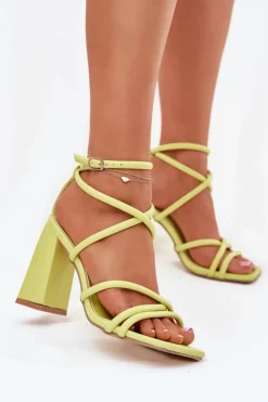 Boto Sandały Na Słupku|Sandały Na Obcasie*Sandały Damskie Na Słupku Z Paskami Limonkowe Ciarilora Zielony