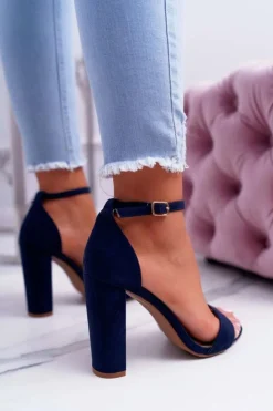 Discount Boto Sandały Damskie Na Słupku Zamszowe Granatowy Anastasie