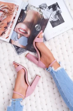 Damskie Boto Sandały Damskie Na Słupku Zamszowe Różowe Anastasie