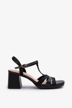 Evento Sandały Na Słupku|Sandały Na Obcasie*Sandały Damskie Na Słupku Z Eko Skóry Czarne Lyana Czarny
