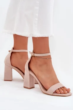 Best Boto Sandały Damskie Na Słupku Z Eko Zamszu Beżowe Elirae