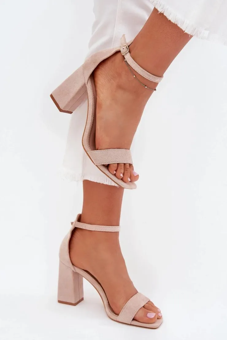 Best Boto Sandały Damskie Na Słupku Z Eko Zamszu Beżowe Elirae