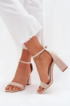 Best Boto Sandały Damskie Na Słupku Z Eko Zamszu Beżowe Elirae