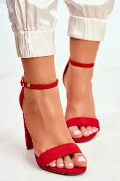 Damskie Boto Sandały Damskie Na Słupku Zamszowe Czerwone Anastasie