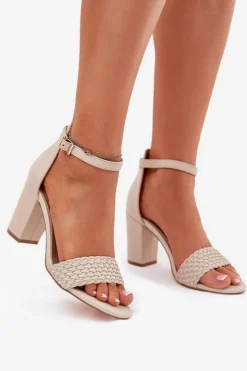 Damskie Evento Sandały Damskie Na Słupku Z Plecionym Paskiem Beżowe Asdine