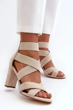 Discount Evento Sandały Damskie Na Słupku Z Paskami Beżowe Obissa